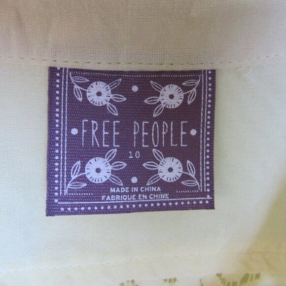 Free People Yellow Lace Tunic Button Front Sheer Blouse Women's 10 - Picture 7 of 10